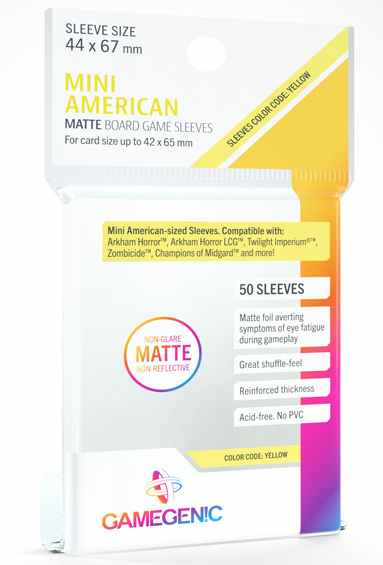 Gamegenic : Matte Board Game Sleeves - Size Code YELLOW - Mini American Sized (44mm x 67mm) (50 Sleeves Per Pack)