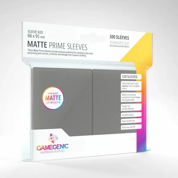 Gamegenic : Prime Matte Board Game Sleeves - Gray Standard Size (66mm x 91mm) (100 Sleeves Per Pack)