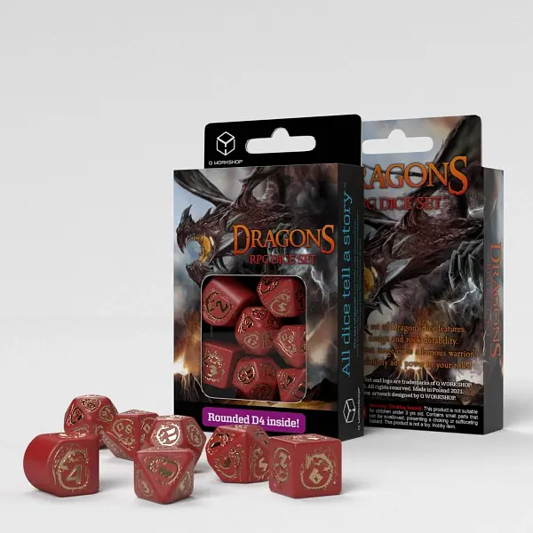 Q Workshop : Dragons Modern Dice Set - Red and Gold