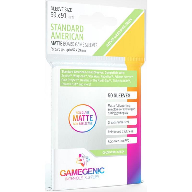 Gamegenic : Matte Board Game Sleeves - Standard American Sized (59mm x 91mm) (50 Sleeves Per Pack)